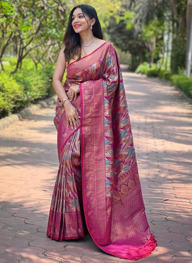 Kanchipattu Silk Pink Festival Wear Weaving Saree